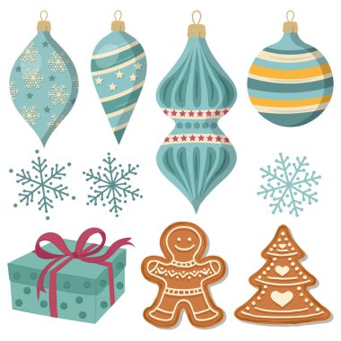 Güzel Noel dekorasyon koleksiyonu beyaza izole edilmiş.