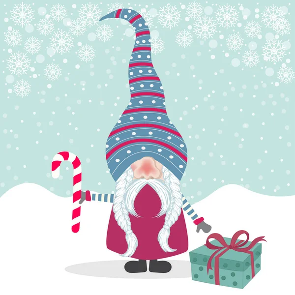 Όμορφη Χριστούγεννα επίπεδη σχεδίαση με gnome. Χριστουγεννιάτικη αφίσα. Βε — Διανυσματικό Αρχείο