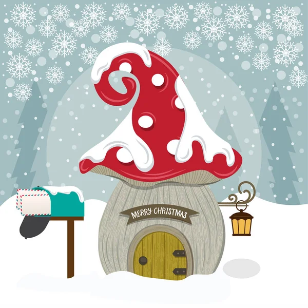 Christmas card with cute gnome house.. Christmas poster. Flat de — Stock Vector