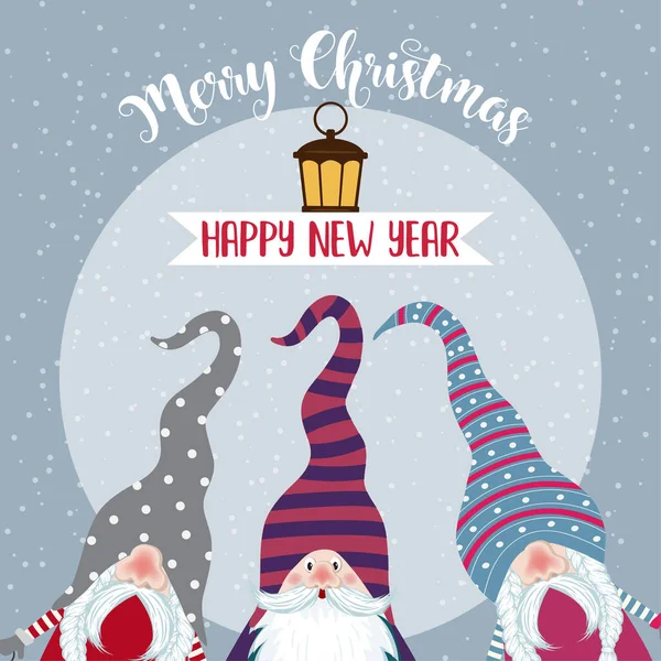 かわいいノームと願いを持つクリスマスカード。フラットデザイン。ベクトル — ストックベクタ