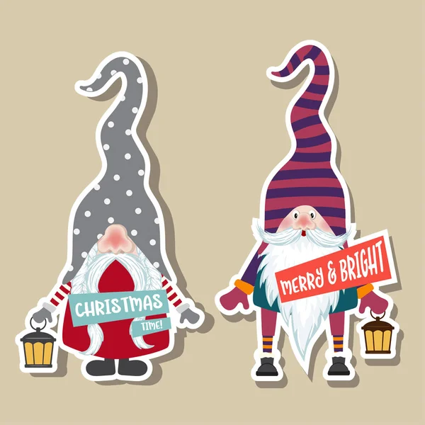 Kerststickers collectie met leuke kabouters en wensen. Vlak — Stockvector