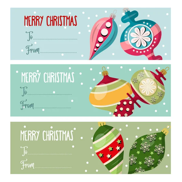 Roztomilý plochý design vánoční etikety kolekce s vánoční bal — Stockový vektor