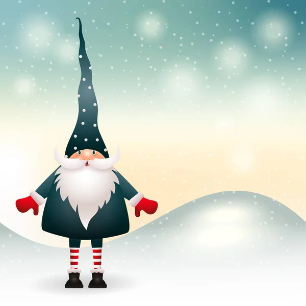 Gnome de Noël en décor d'hiver. Vecteur — Image vectorielle