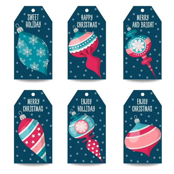 Étiquettes de Noël collection avec boules de Noël, articles isolés — Image vectorielle