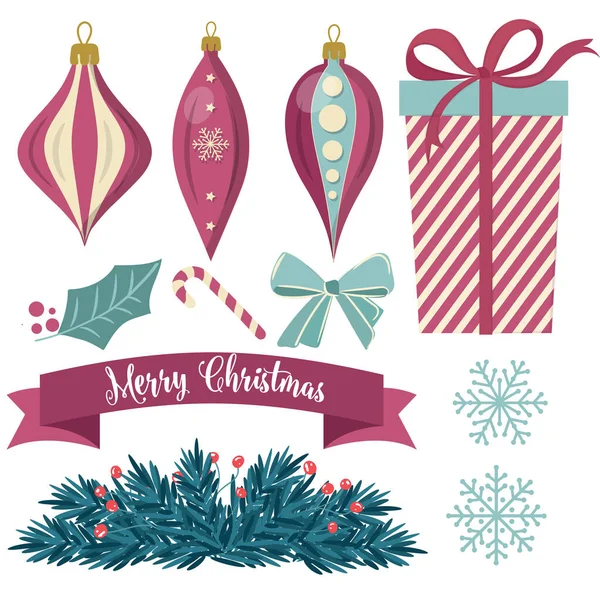 Belle collection de décoration de Noël isolé sur blanc — Image vectorielle