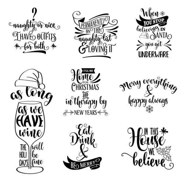 Cute Christmas quotes collection isolated on white. Vector — Wektor stockowy