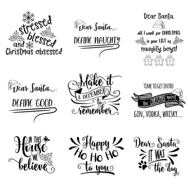 Christmas quotes collection isolated on white. Vector — Stock Vector