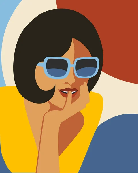 Fashion woman with sunglasses . Art portrait.  Flat design. — Stock Vector