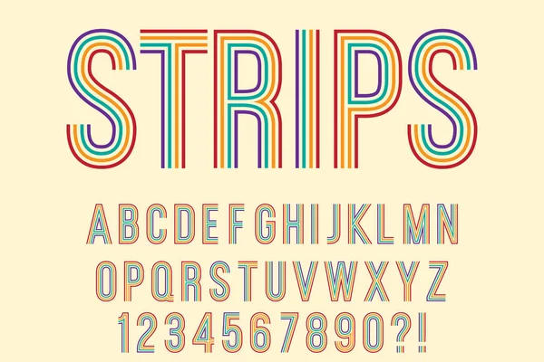 Moderno Com Tiras Alfabeto Letras Números Símbolos Tipografia Engraçada Vetor — Vetor de Stock