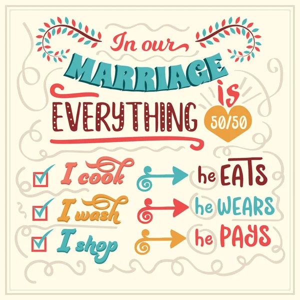 Our Marriage Everything Funny Inspirational Quote Hand Drawn Illustration Hand — Wektor stockowy