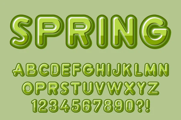 Alphabet Moderne Vert Lettres Chiffres Symboles Douce Typographie Vecteur — Image vectorielle