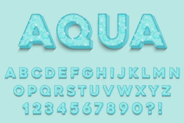Letras Números Símbolos Modernos Alfabeto Aqua Doce Tipografia Vetor — Vetor de Stock