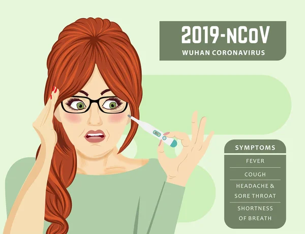 Wanita Dengan Demam Penyakit Coronavirus Covid Vektor - Stok Vektor