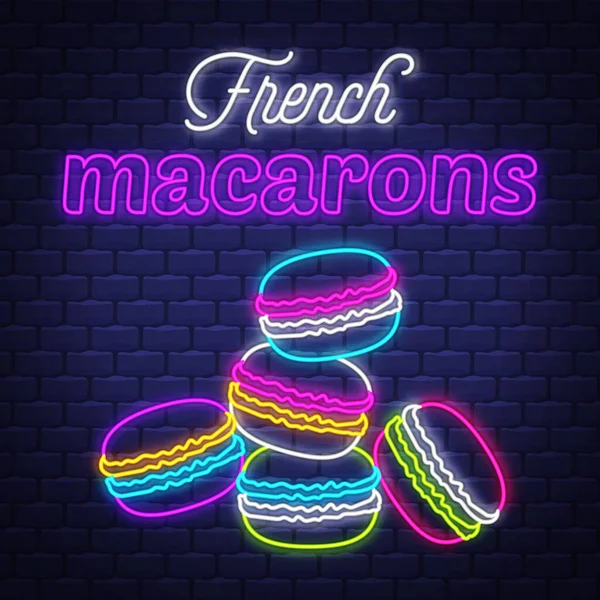 French Macarons Neon Sign Vector French Macarons Neon Sign Brick — Stock Vector