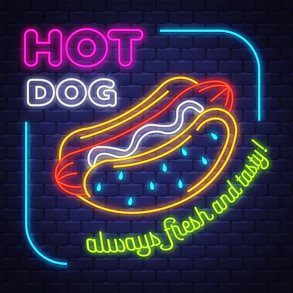 Hot Dog Neon Şaret Vektörü Hot Dog Duvarda Neon Tabela — Stok Vektör