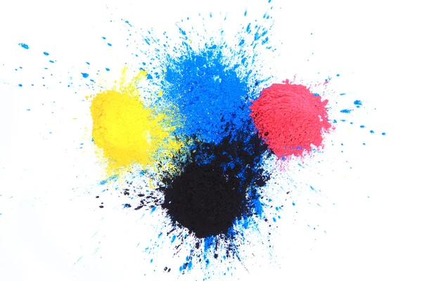 Cmyk toner powder (cyan, magenta, yellow, black) — Stock Photo, Image