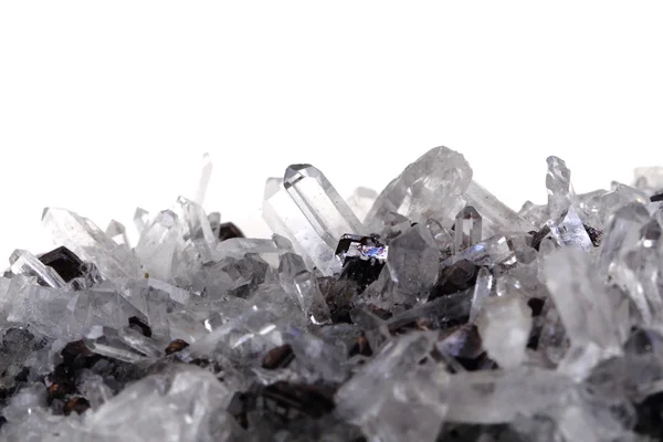 Witte bergkristal met galenite achtergrond — Stockfoto