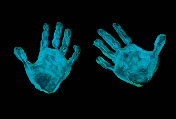 Mãos azuis impressões — Fotografia de Stock