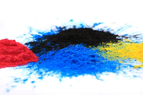 Cmyk toner powder (cyan, magenta, yellow, black) — Stock Photo, Image