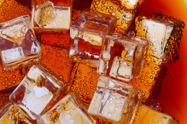 cola drink with ice cubes texture