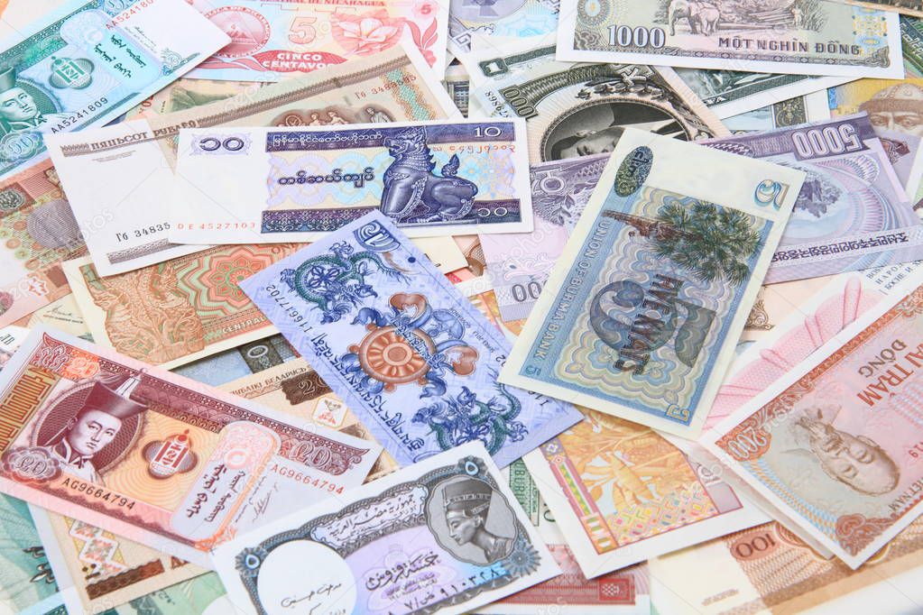 different world banknotes background