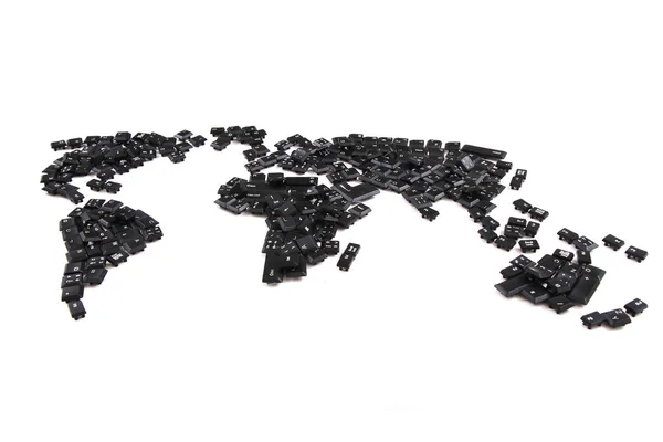 Black keyboard keys as world map — Stock Photo, Image