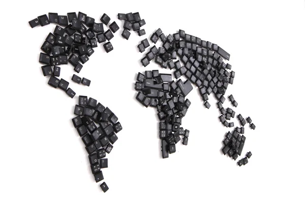 Teclas de teclado preto como mapa do mundo — Fotografia de Stock