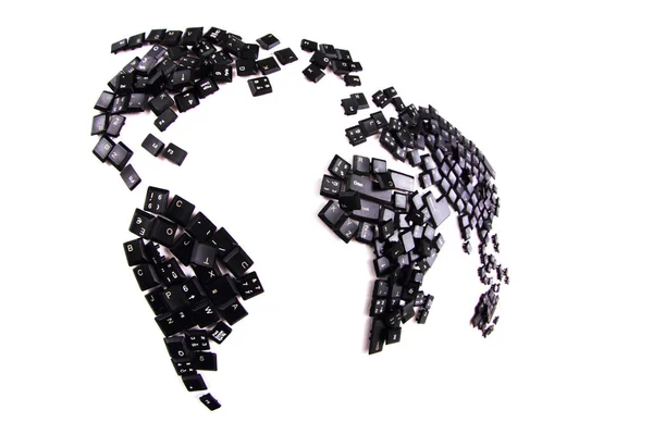 Black keyboard keys as world map — Stock Photo, Image