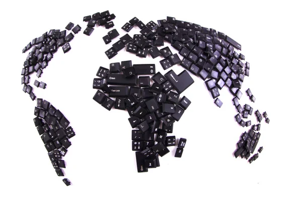 Black keyboard keys as world map — Stock Photo, Image