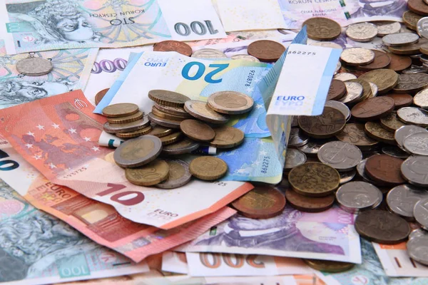 Czech money and euro background — Stock Photo, Image