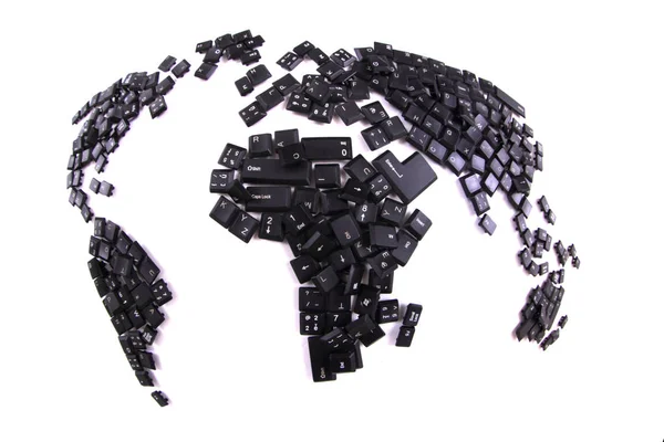 Black keyboard keys as world map — Stock Photo, Image