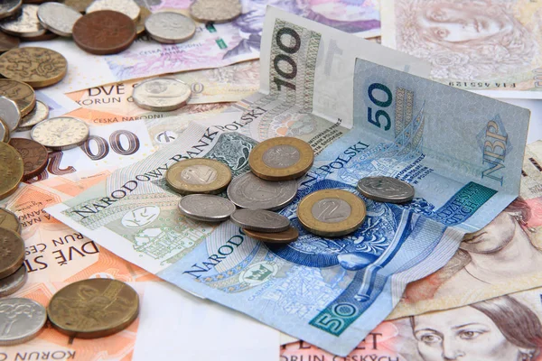 Czech and poland money background — Stock Photo, Image