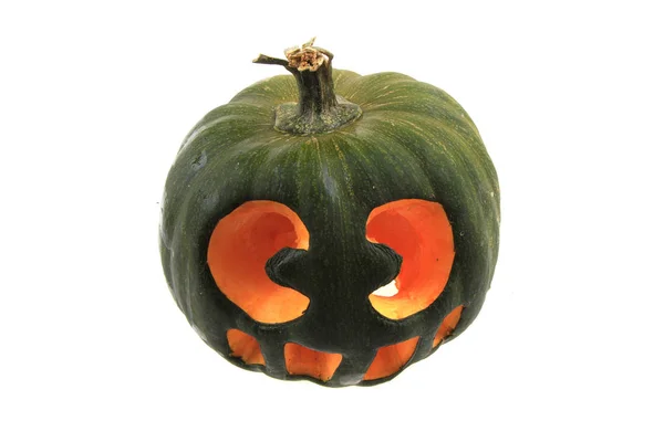 Groene halloween pompoen geïsoleerd — Stockfoto