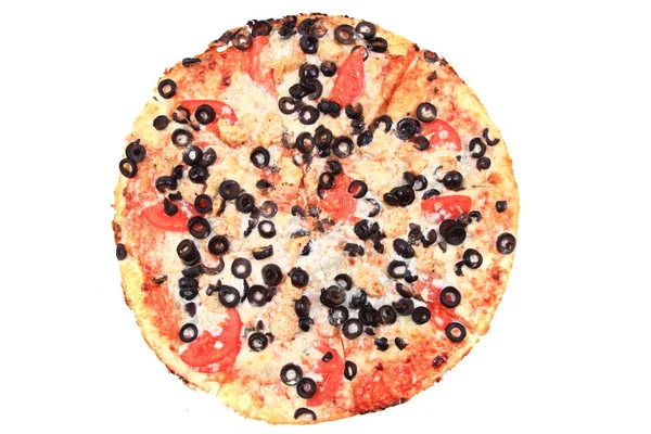 Томатная пицца с сыром и оливками — стоковое фото