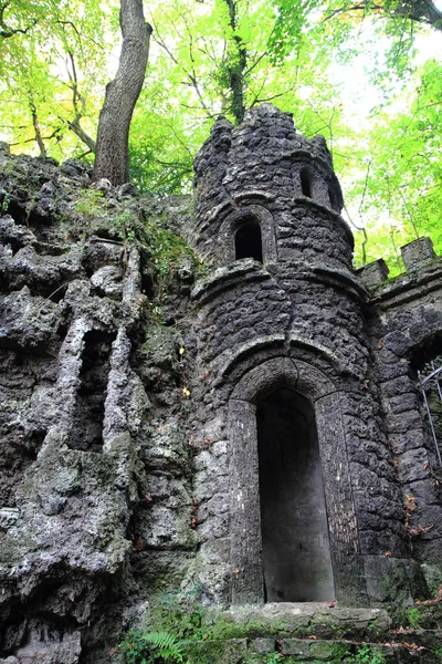 Old dark castle in the green forest — Stock Photo, Image