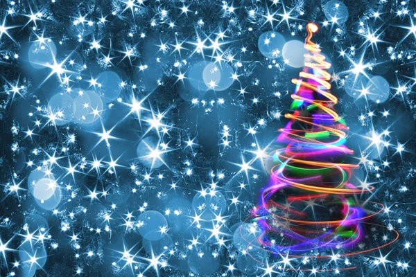 Christmas tree from color lights — Stock Photo, Image