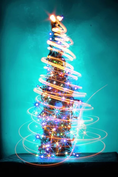 Christmas tree from the color lights — Stock Photo, Image