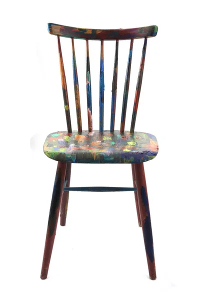 Ουράνιο τόξο απομονωμένη ξύλινη καρέκλα — Φωτογραφία Αρχείου