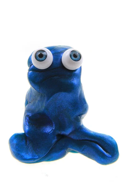 Plasticine Figure Blue Eyes Isolated White Background — Stock Photo, Image