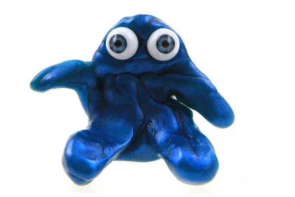 Plasticine Figuur Met Blauwe Ogen Geïsoleerd Witte Achtergrond — Stockfoto