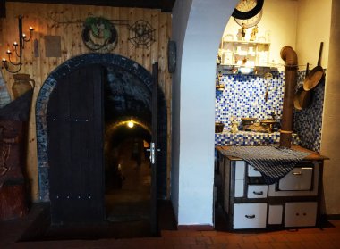 Czech mutfağı olan şarap yetiştirme mahzeni. 