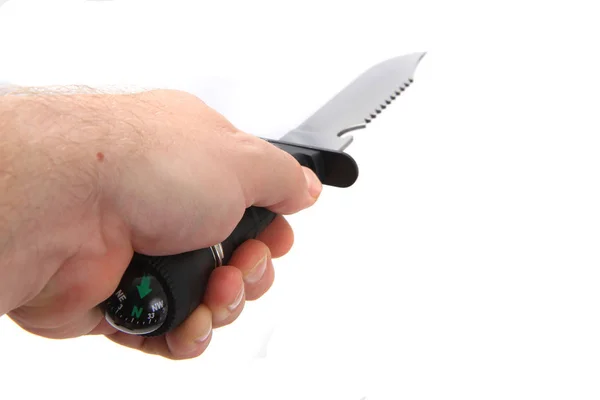 Kampen kniv i handen isolerad — Stockfoto
