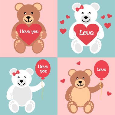 romantik teddy ile topları ve kalp