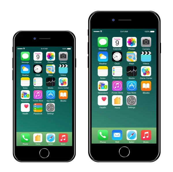Novo smartphone preto de telefone celular realista na Apple iPhone 7 — Vetor de Stock