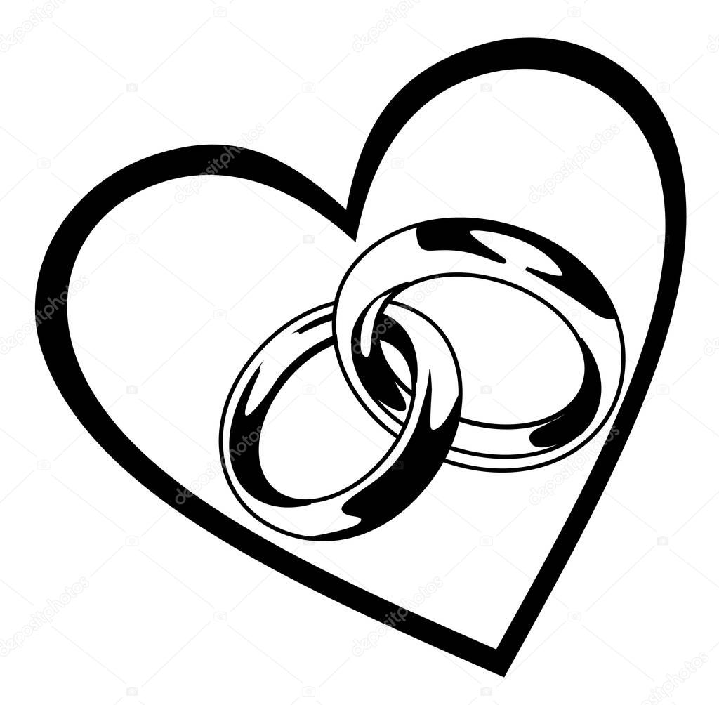 Wedding ring in heart vector illustration isolated on white background eps 10