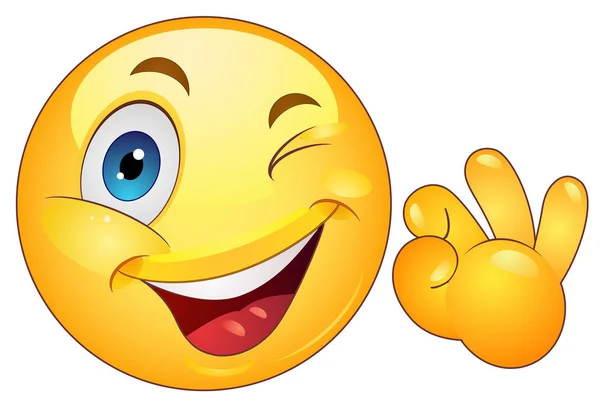 Smiley emoticon met ok teken — Stockvector