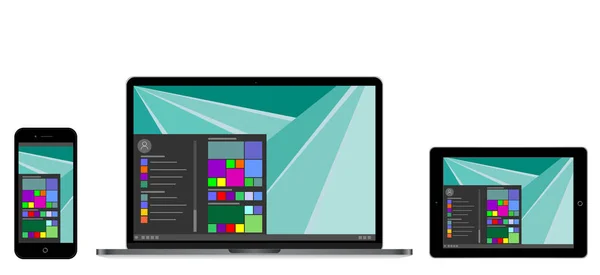 Illustration vectorielle ordinateur portable moderne, téléphone, tablette — Image vectorielle