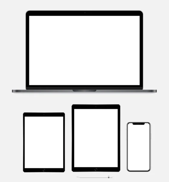 Modern laptop, tablet, mobile and pencil — Stock Vector