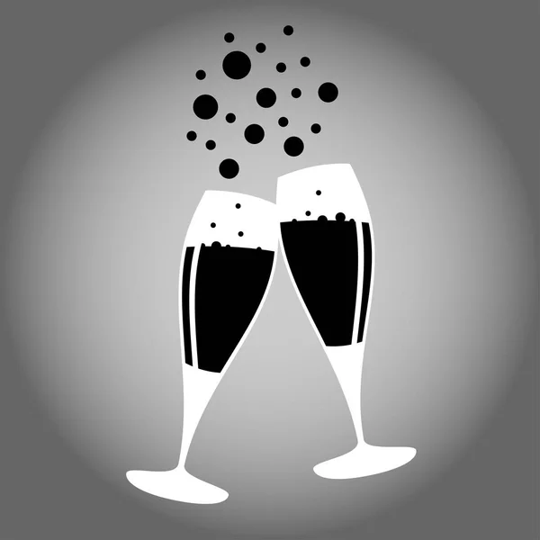 Två Glas Champagne Svart Och Vit Ikon Vektor Eps — Stock vektor