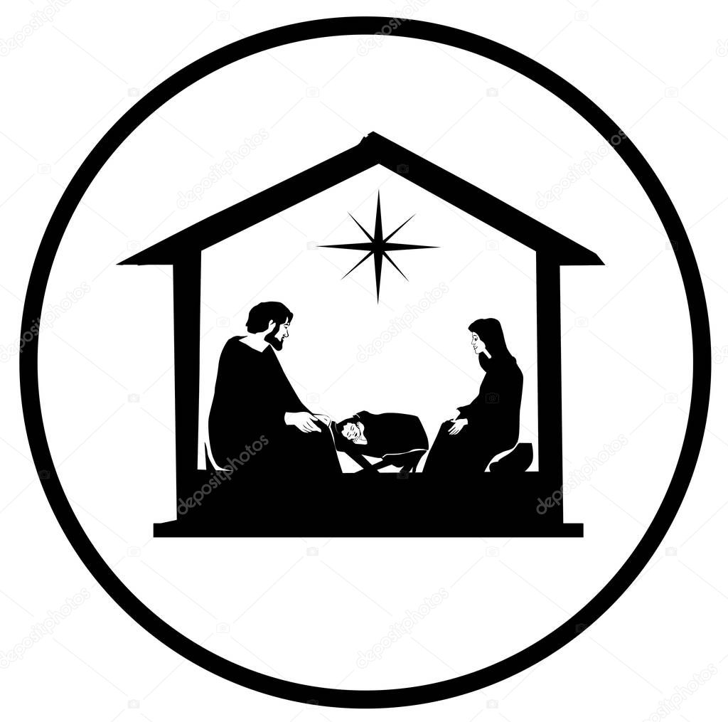 Vettoriale stockPresepe Cristiano Natale Con Gesù Bambino Nella Mangiatoia  Nella Silhouette di ©leonardo255 #176353320, image size:1024x1015